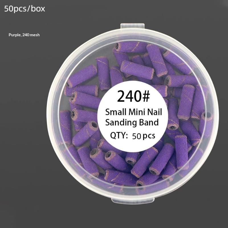 NEW 50 Pcs 3.1MM Mini Nail Sanding Bands UV Gel Acrylic Polish Remover Nail Tool Set 120/150/180/240 Grit