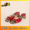 Niche Fashion Bow Cool Slippers Square Head Thick Heel Leopard Print Spice Girl High Heels Women's Spring and Summer 2025 New