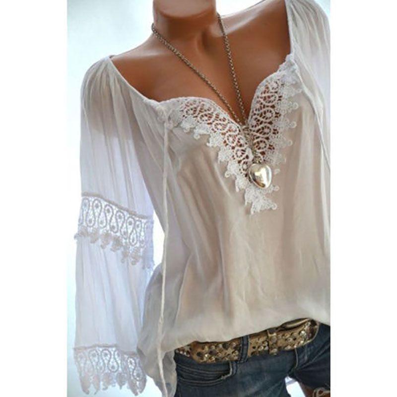 Women Sexy V Neck Long Sleeve Lace Up Shirt Versatile Loose T Shirt Great For Layering And Outings