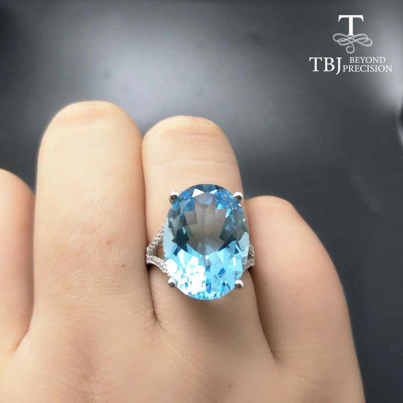Big Gemstone Ring,Oval Cut 13*18mm 15ct Blue Topaz Silver Gemstone Ring for Pary,eye's Catching Design