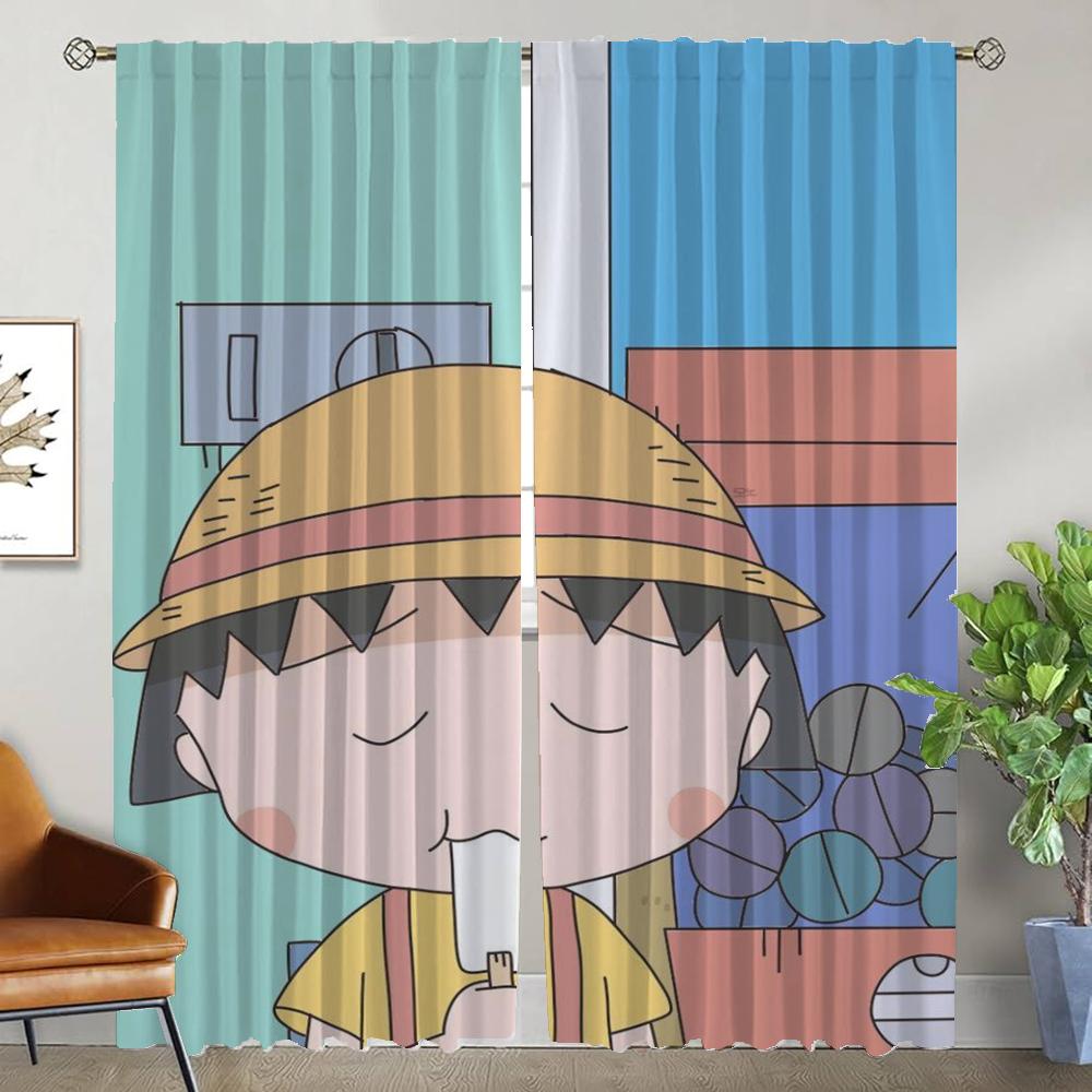 Chibi Maruko-chan Tulle for Bedroom Blackout Curtain for Room 2 Panel Kitchen Curtains Home Interior Curtains Shades Partition