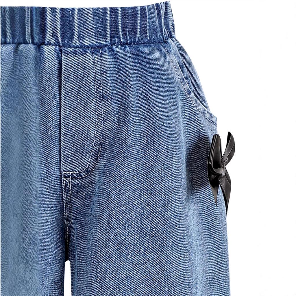 Комплект одежды для девочек 2025 года, летняя детская повседневная черная футболка с короткими рукавами + длинные брюки с бантом