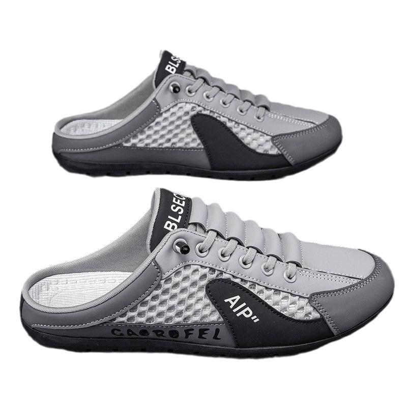 Casual Men's Shoes New Summer Mesh Breathable Hole Sandals Men's Lazy One-pedal Slippers Doudou Shoes