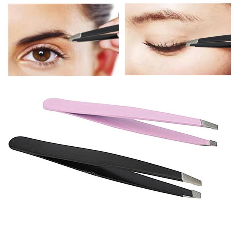 1PC Eyebrow Tweezers Hair Beauty Tilt Puller Stainless Steel Eyebrow Trimmer Clip Pro Hair Removal Makeup Tool Flat Tips TSLM