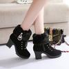 2024 New European and American Autumn and Winter Martin Boots Women's British Style High-heeled Short Boots Thick Heel Thickened Velvet Women's Boots