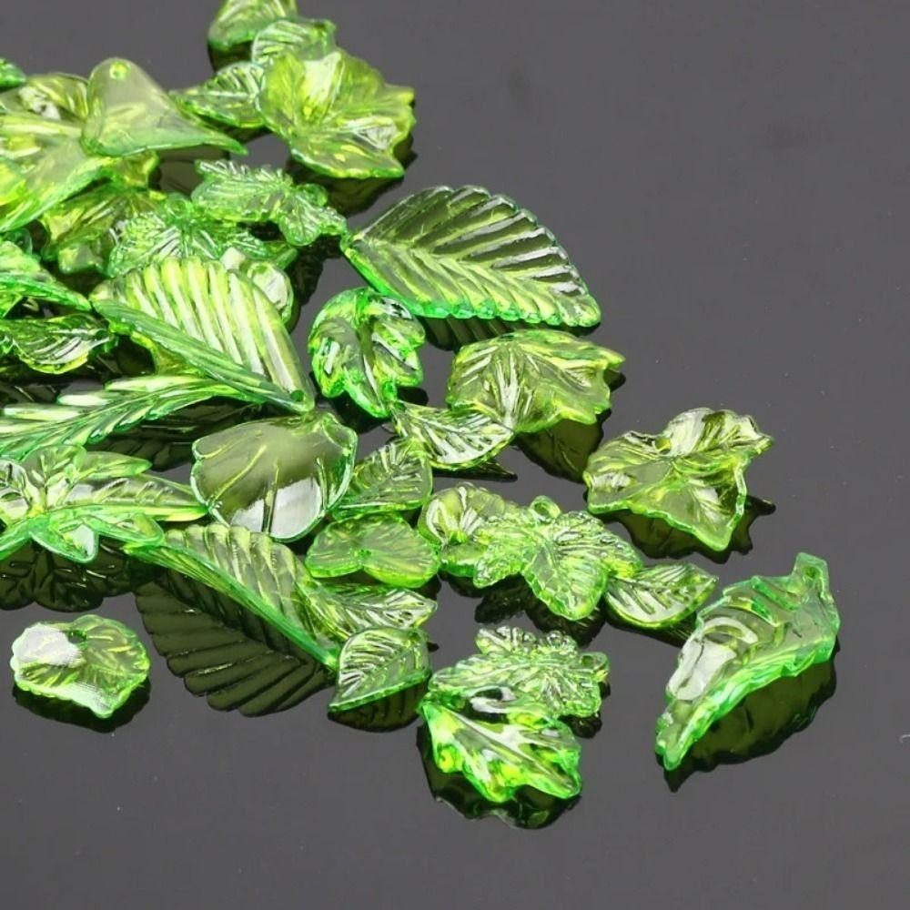 30pcs Leaf Shape Green Acrylic Leaf Beads Charms Leaf Shape Beads Necklace Accessories