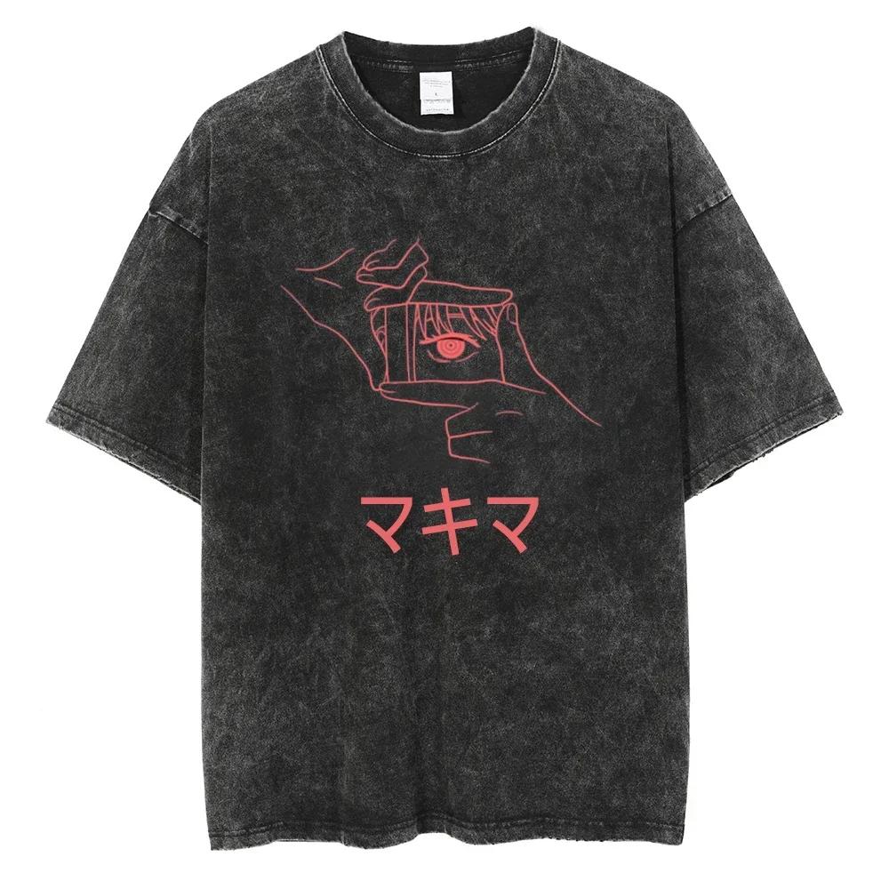 Anime Chainsaw Washed Short Sleeved Round Neck Yk Tshirt Ropa Hombre Men Clothing New in Top Tees Mens TShirt Camisetas