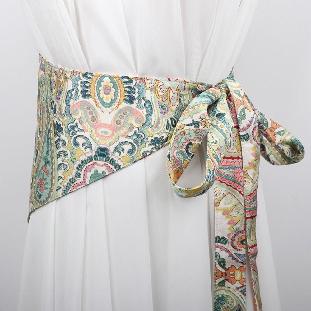 Embroidered Printing Ethnic Triangular Waistband Chinese Style Bohemia Wide Waistband Female