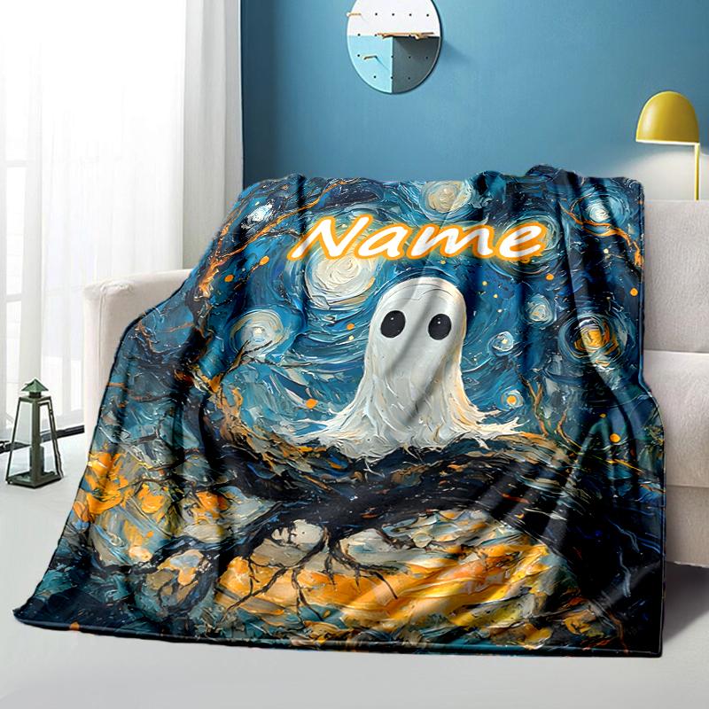 1PC Custom Name Ghostly Night Sky outdooor Flannel blankets Throw Blanket All-Season Throw Gift Bedspread for Couch, Bed, Camping Holiday Birthday gif