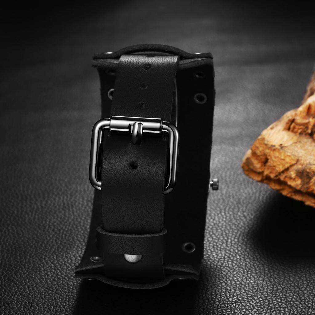 Leather Strap Watch with Antique Rock Punk Waterproof Analog Quartz Watch with Genuine Leather Motorcycle Fashion Watch Perfect Gift for and Day Men's