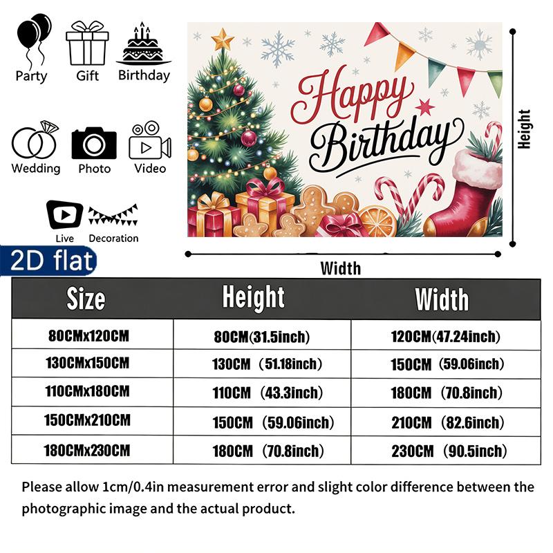 Gifts Candy Cane Gingerbread Birthday Party Decor Backdrop, Polyester Banner for Photo Props & Wall Hanging