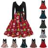 Ladies Casual Fashion V-Neck Long Sleeve Christmas Print Vintage Dress