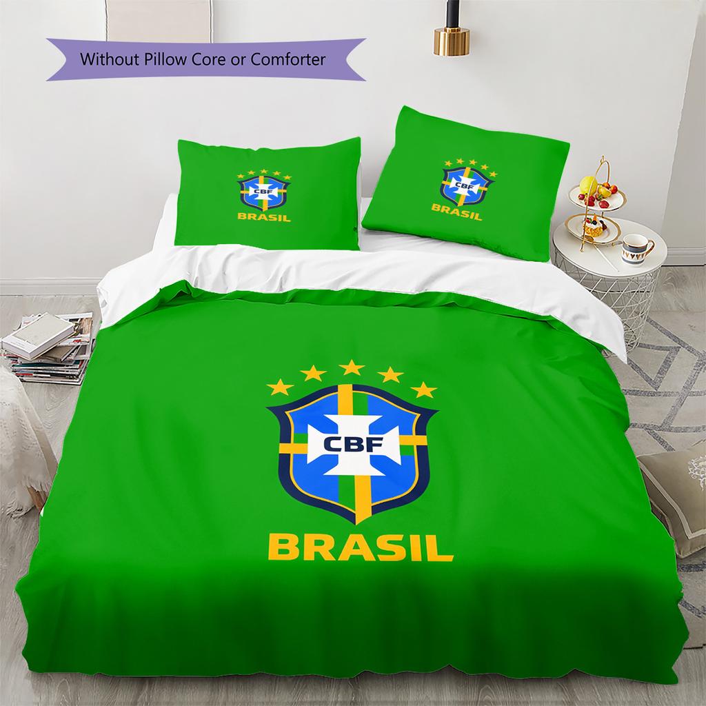 Brazil national football team Pattern Bedding Quilt Set Home Decoration Gift (1 * duvet cover + 2 * pillowcase without core)