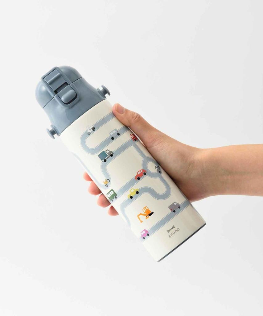 BRUNO Light 2-Way Kids' Water Bottle, 580ml, Insulated, ColdHot, Strap, Cup, Direct Drinking, One-Touch Stopper, Lightweight, Cute, Kids, Pink,