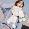 Scarf Winter New Korean Version Baiqiu Winter Solid Color Student White Hanging Ball Knitted Wool Winter Girl Scarf