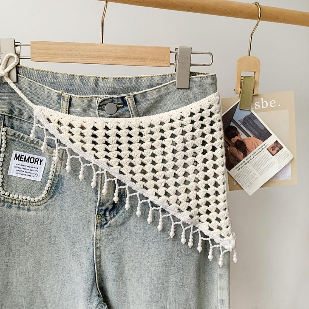 Handwoven Fringe Waistband Hollow-Out Trim Butt Curtain Jeans New Waist Hip Wrap  Fashion Accessory