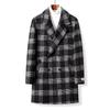 Осенне-зимнее мужское шерстяное пальто в корейском стиле, черное и серое в клетку, утолщенное шерстяное пальто средней длины, двухстороннее шерстяное пальто