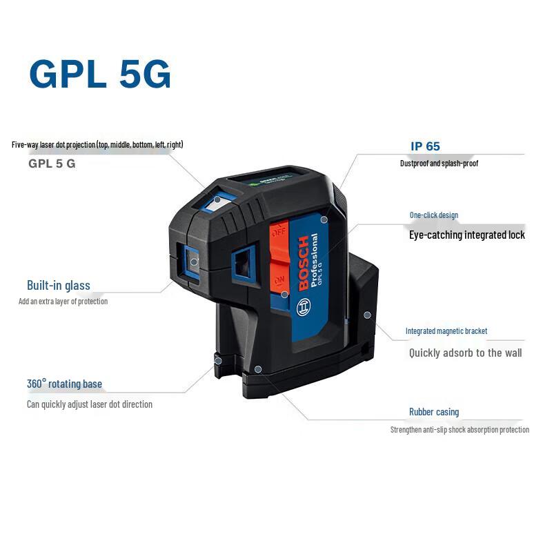 Bosch GPL 5 G Green Beam 5-Point Laser Level CN plug (adapter included)