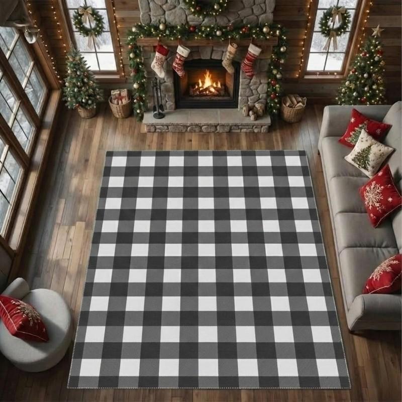 Classic Red Tartan Plaid Area Rug British Scotland Geometric Checked Carpet Living Room Cozy Fireplace Bedroom Floor Mat Large