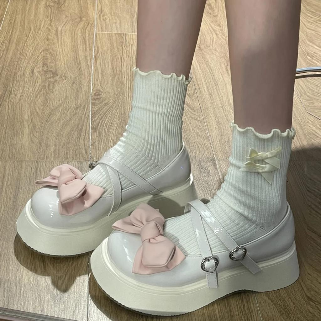 Туфли для женщин Женские туфли-лодочки Милый японский стиль Лолита Готика Платформа Каваи Круглый носок с бантом Средний каблук Мэри Джейн на распродаже