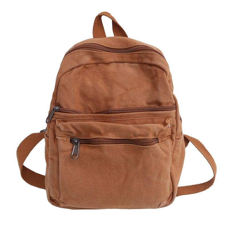 School Bag Female Ins Hong Kong Style Mori Retro Old Travel Backpack Female European and American Fashion Washed Canvas Backpack