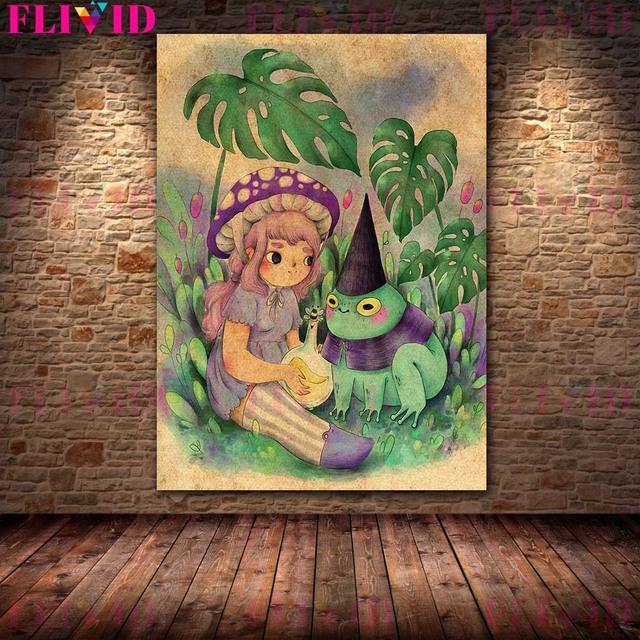 Фэнтези Маленькая Ведьма Волшебный Магазин Винтаж Настенная Картина Маслом Гриб Фея и Мотылек Принцесса Плакат