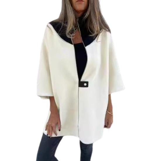 Lady Spring Fall Coat Stand Collar Zipper Closure Loose 45355 Sleeves Jacket