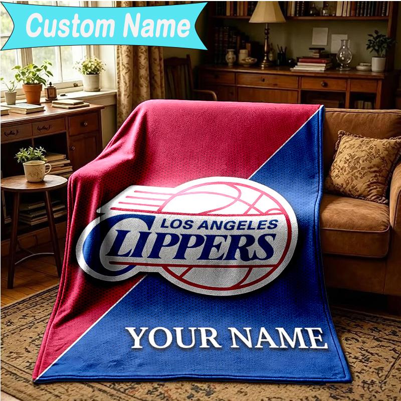 1PC Custom Name Blanket LA Clippers Basketball Art Flannel blankets Patterns Throw Blanket All-Season Soft Gift for Couch, Bed, Camping, Birthday gift