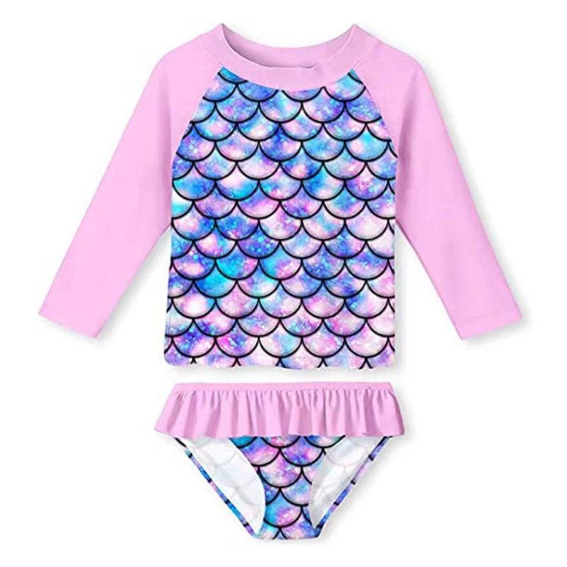 Swimsuit for Girls Two Piece Unicorn Mermaid Swimwear Child Long Sleeves Toddler Infant Baby Girl Bathing Suit Rash Guard Kids