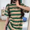 Модная повседневная свободная базовая футболка в разноцветную полоску 2025 года, летние простые футболки с коротким рукавом для женщин, футболка harajuku Kawaii для студентов, топы y2k