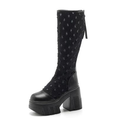 Модные 11 см модные роскошные белые кружевные сапоги женские летние высокие сапоги женские повседневные туфли на плоской платформе Botas De Mujer