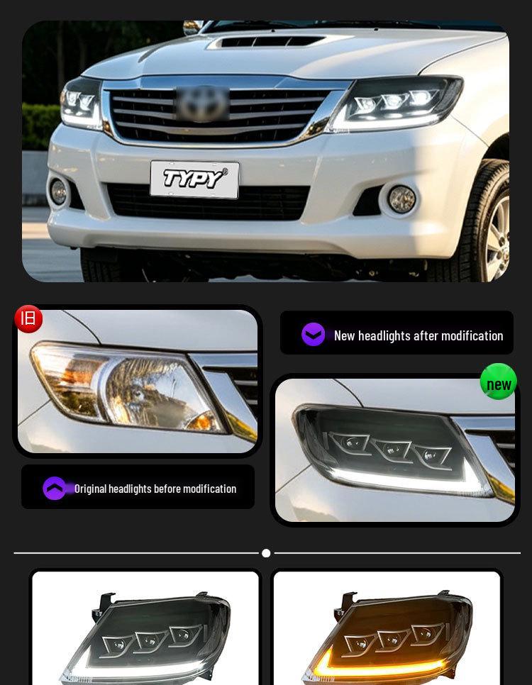 Совместимо с 08-11 Toyota Hilux VIGO: Модифицированная сборка светодиодных фар с динамическими указателями поворота