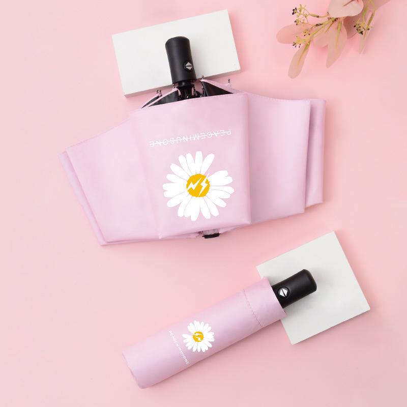 Compact Women's Five-Fold Sunshade Umbrella - Black Glue, UV Protection, for Sunny and Rainy Days, Customizable for Advertising