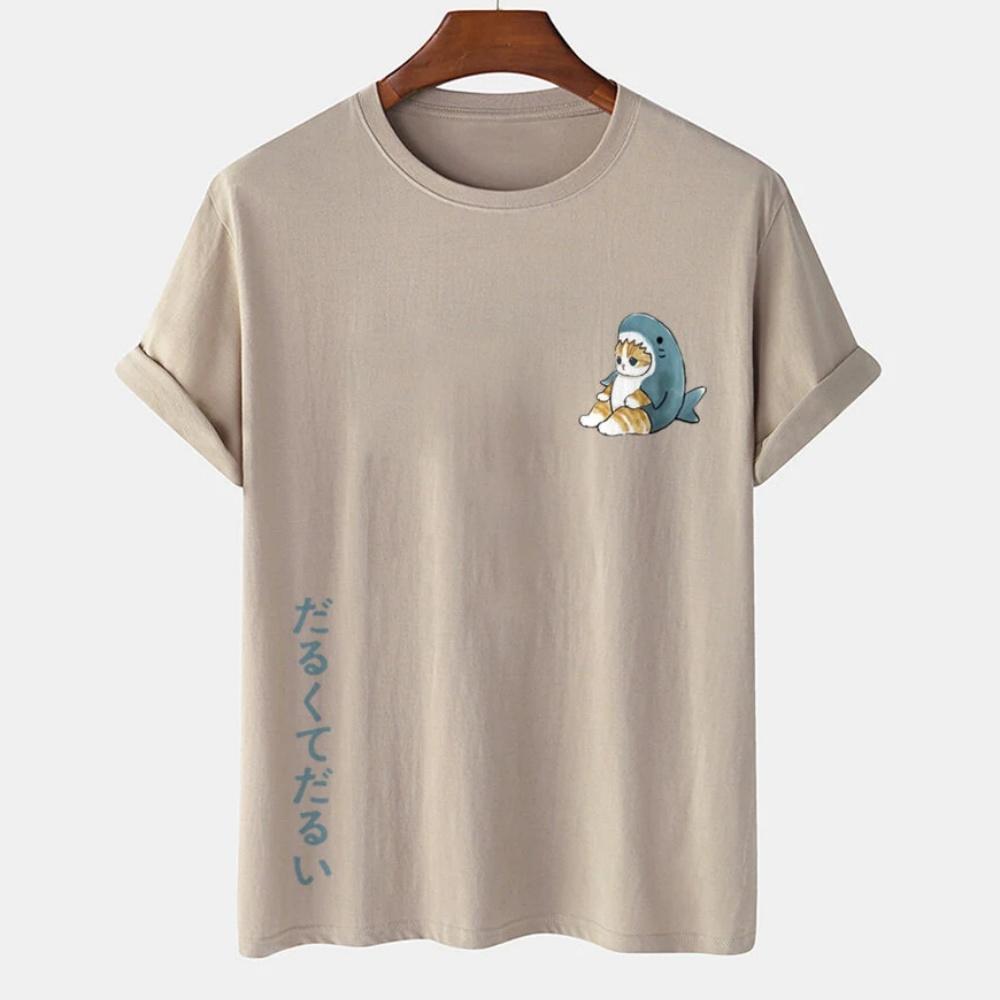 Футболка мужская с рисунком кота Футболка с принтом японского кота