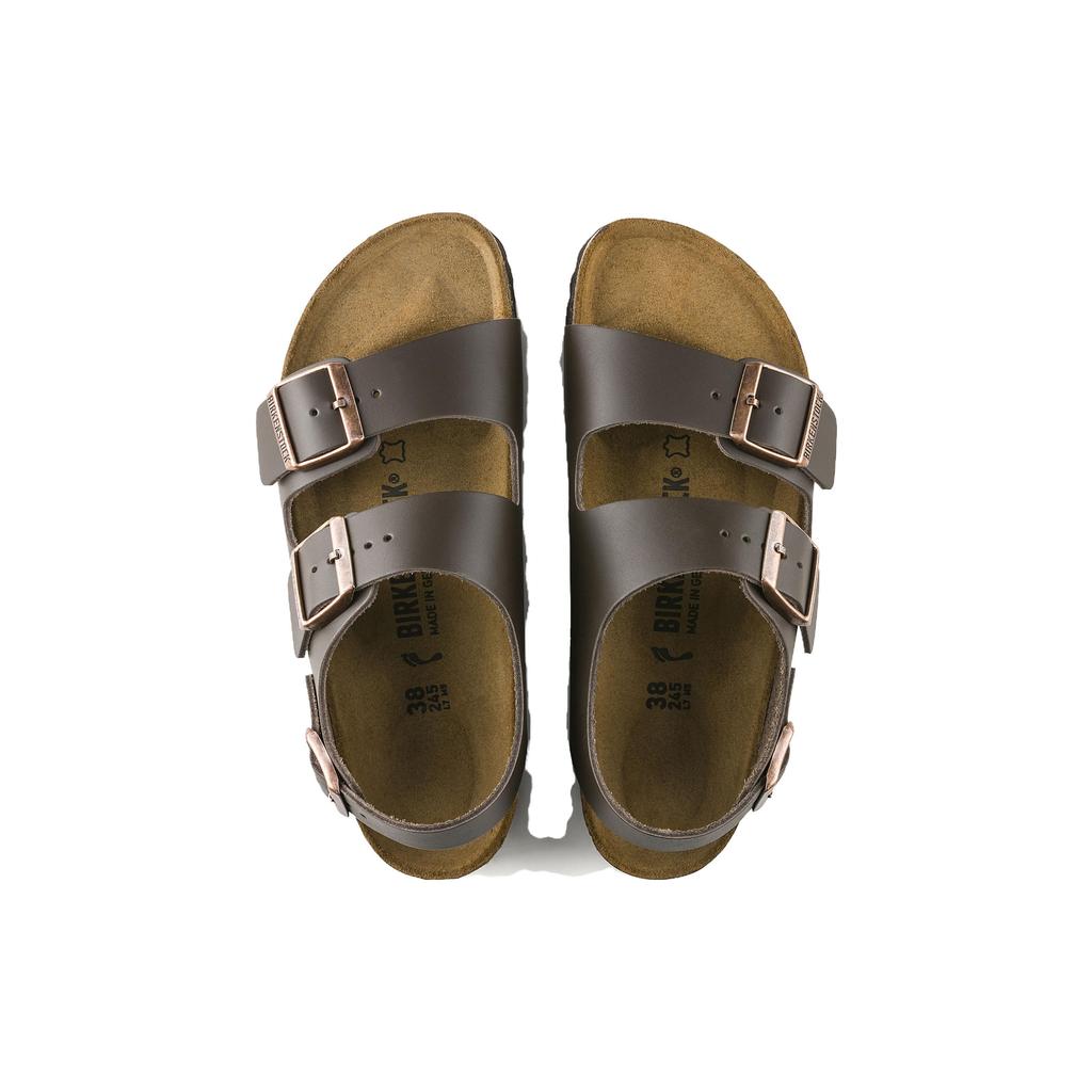 Birkenstock Миланская кожа Мягкие Удобные Прочные Толстая подошва Металлическая пряжка Пляжные сандалии Сандалии унисекс Темно-коричневые 0034101