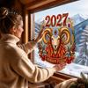 Неадгезивная оконная пленка, наклейка 'Овца 2027', Русская счастливая новая статическая наклейка, Знаки зодиака Коза Наклейки Декор для стеклянной двери, Многоразовый ПВХ Праздничный декор для