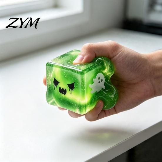 Unique Board Game Dice Accessories Halloween Ghost Squeeze Cube, Glitter Slow Rising Fidget Toy, Rebound Pinch Toys Soft Decompression Sensory Toy for
