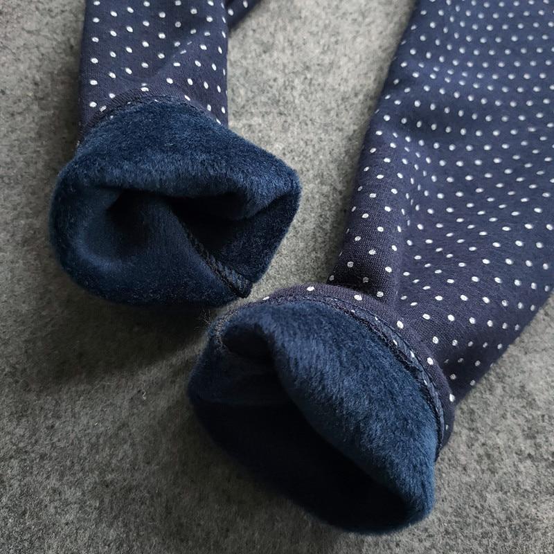 Autumn Winter Kids Pants Small Dot Plus Velvet Girls Leggings Children's Girl Cotton Stretch Trousers Children Clothing