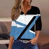 Women's Fashion V-Neck Button Seven Sleeve T-Shirt Casual Geometric Splicing Printed Top