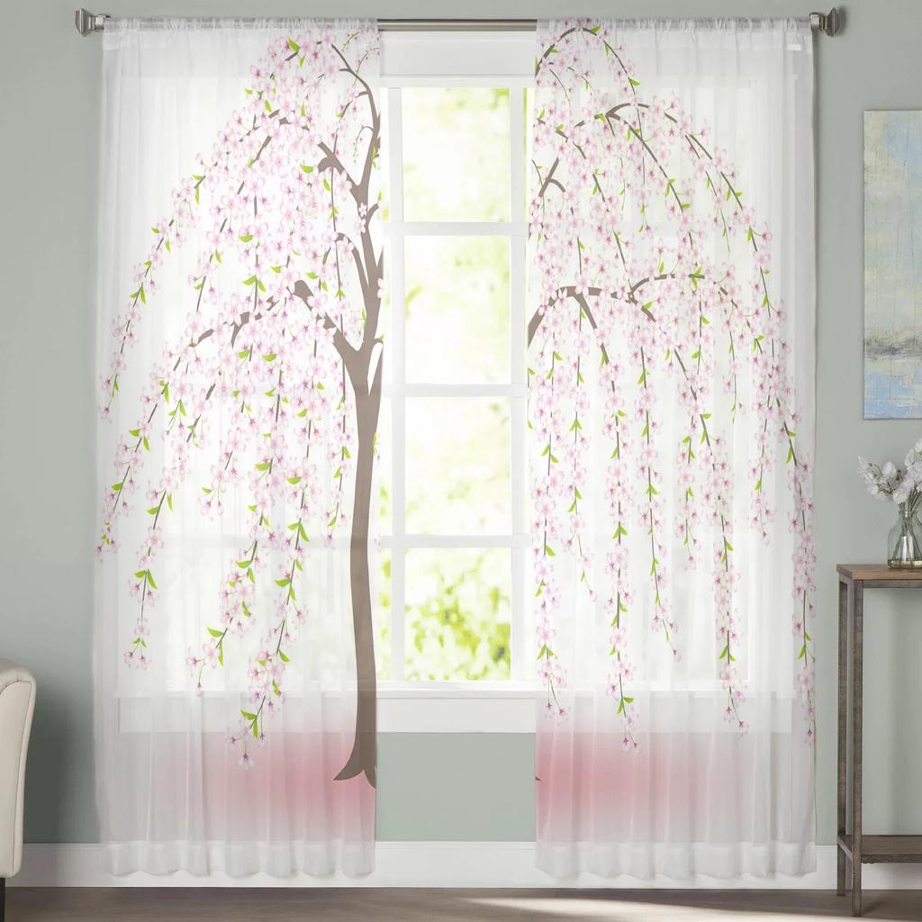 Ветка сливового дерева коричневые розовые современные тюлевые шторы для гостиной, спальни, дома, кухни, прозрачные шторы