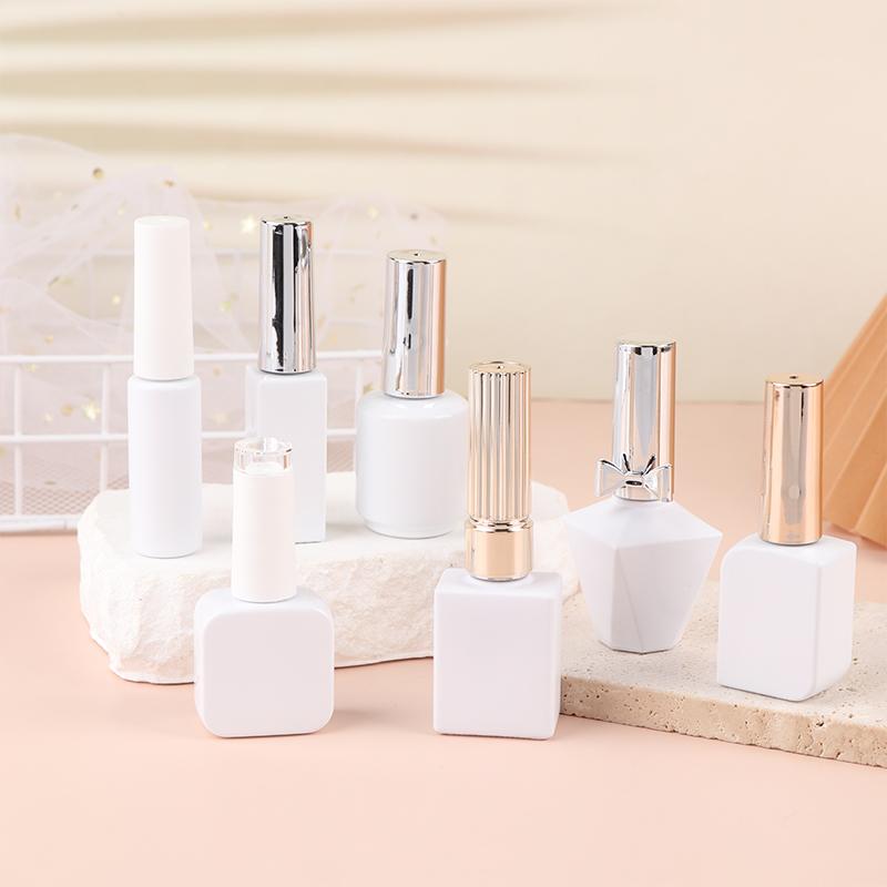 8/10/12/15Ml Empty Glass Nail Gel Bottle Matt White Filling Nail Polish Glue Sealing Basic Oils Light-Resistant Good Storage