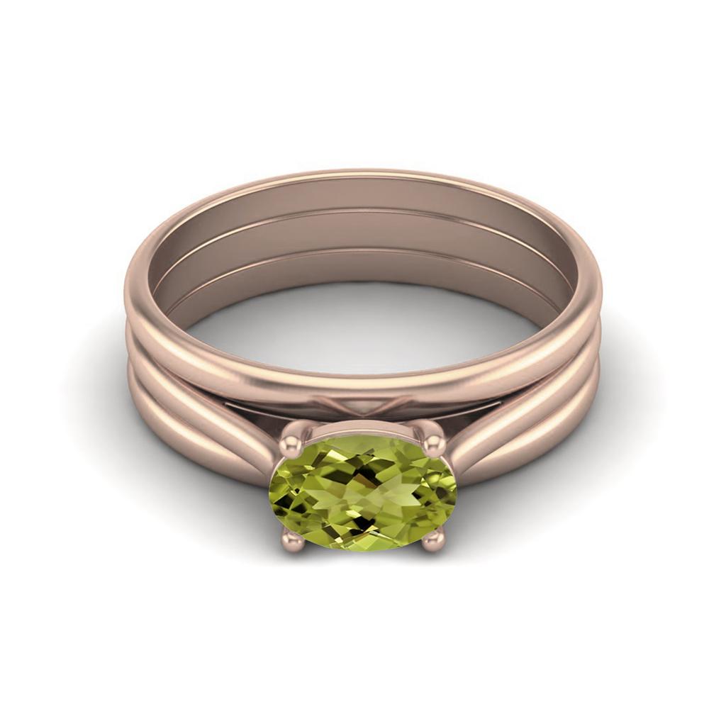 Женское помолвочное кольцо-солитер из стерлингового серебра 925 пробы с покрытием из розового золота, три шинки, с овальным перидотом 7x5 мм