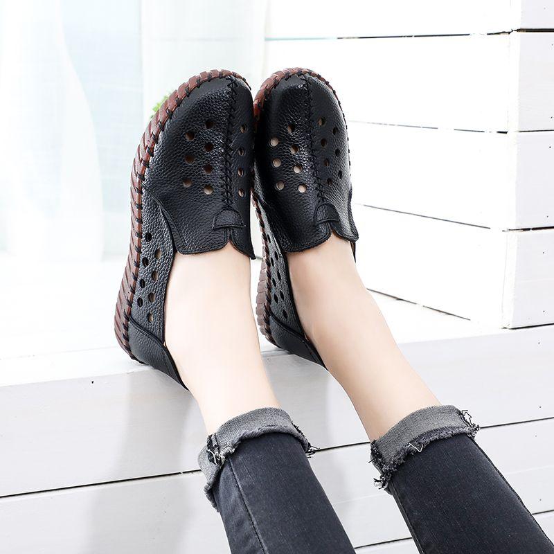 Ортопедические сандалии из натуральной кожи женские плоские слипоны с круглым носком мягкая дышащая нескользящая обувь для ходьбы с хорошим сводом стопы