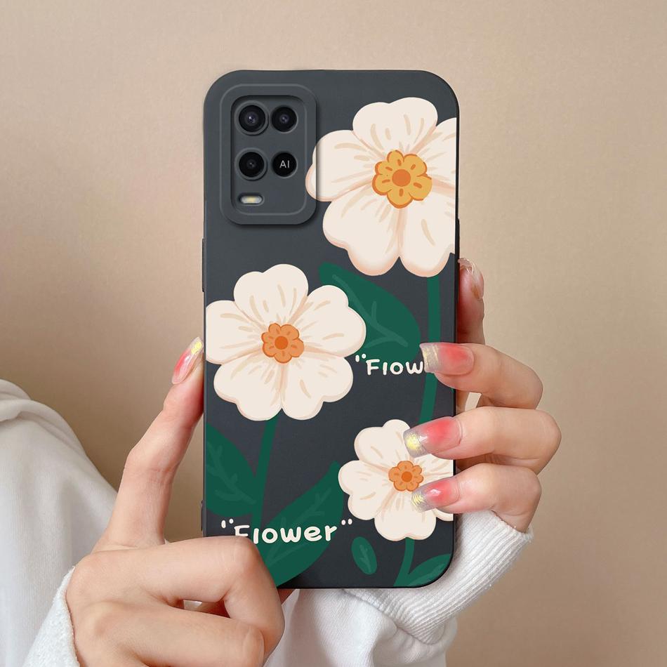 Чехол для Oppo A54 A54S Конфетный Цветочный Рисунок Мягкий Обновленный Жидкий Силикон Полная Защита Задняя Крышка Funda