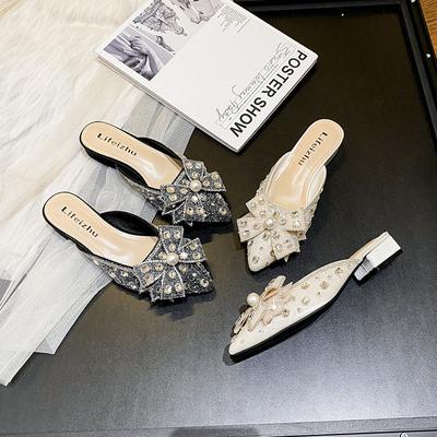 2024 Летняя новая обувь для женщин Новые тапочки для девочек Превосходные повседневные сандалии с кристаллами и жемчугом для улицы для девочек Туфли-мюли для девочек