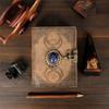 Handmade Vintage Leather Journal Triple Moon Studded with Semi Precious Stone. Lock Closure Diary