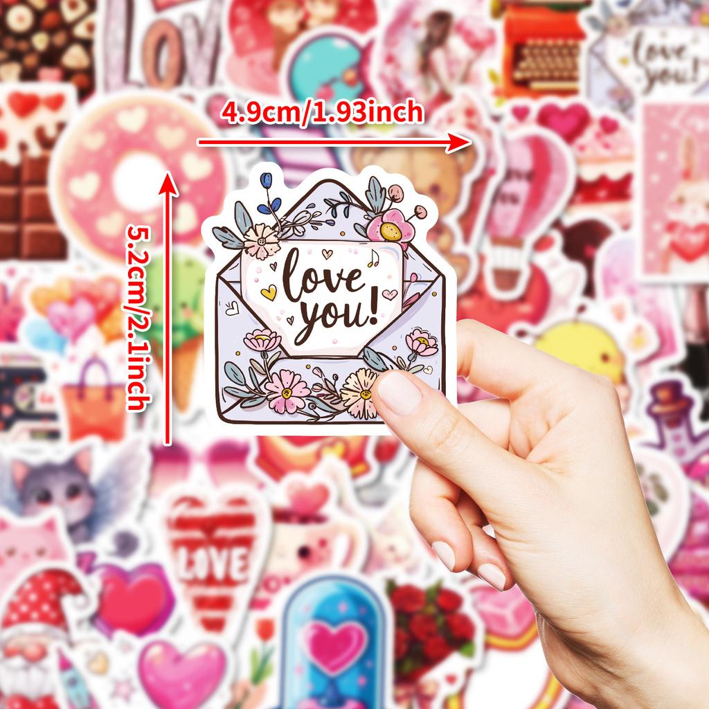 50 Pictures of Sweet Valentine's Day Waterproof Decorative Stickers DIY Suitcase Water Cup Refrigerator Camera Charging Bank