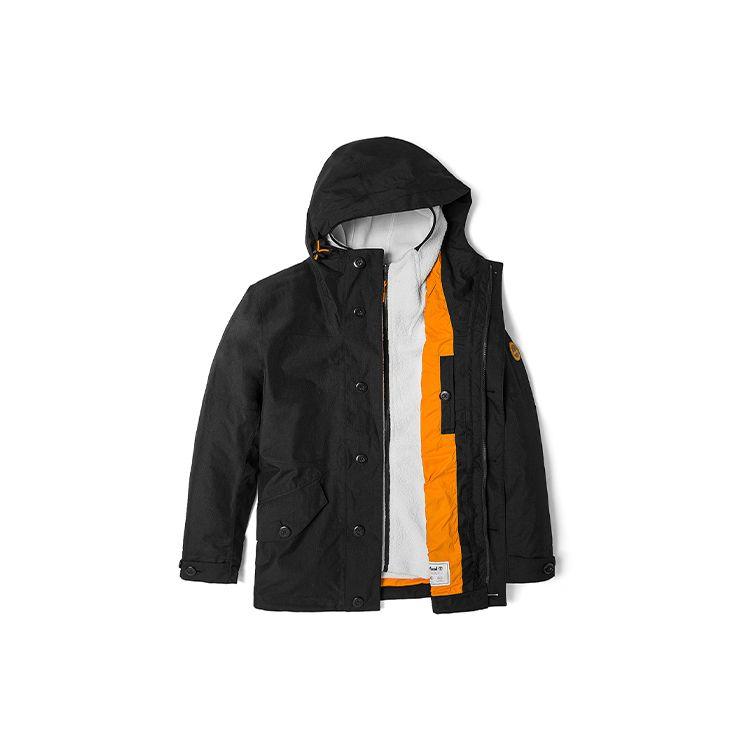 Timberland Куртка мужская с капюшоном и логотипом на флисовой подкладке Three In One, черная A448C-001