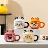 Cartoon Animal Ceramic Mug with Lid Office Coffee Milk Tea Water Cup Cute Children Breakfast Cups Household Drinkware