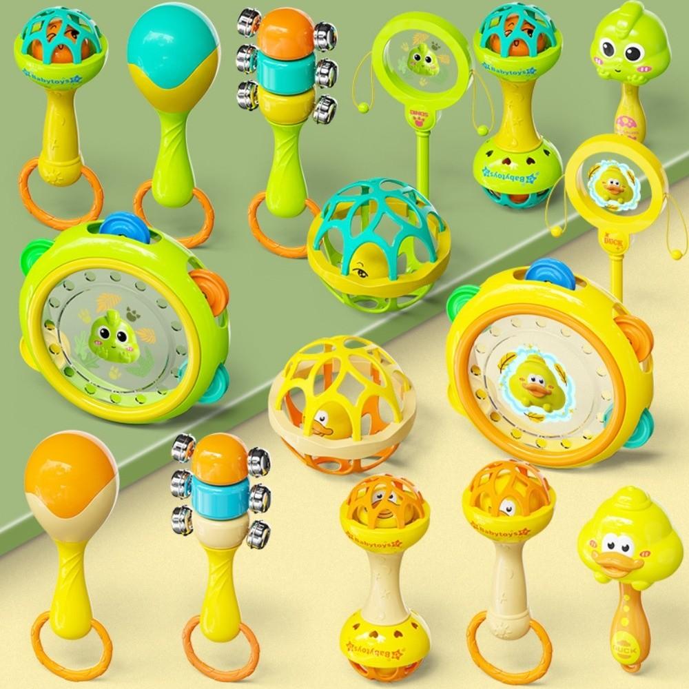8/9pcs Colorful Cartoon Shape Sensory Toy Plastic Handbell Wave Drum Baby Rattle Toy Newborn